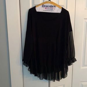 long sleeve black top jersey/chiffon detail